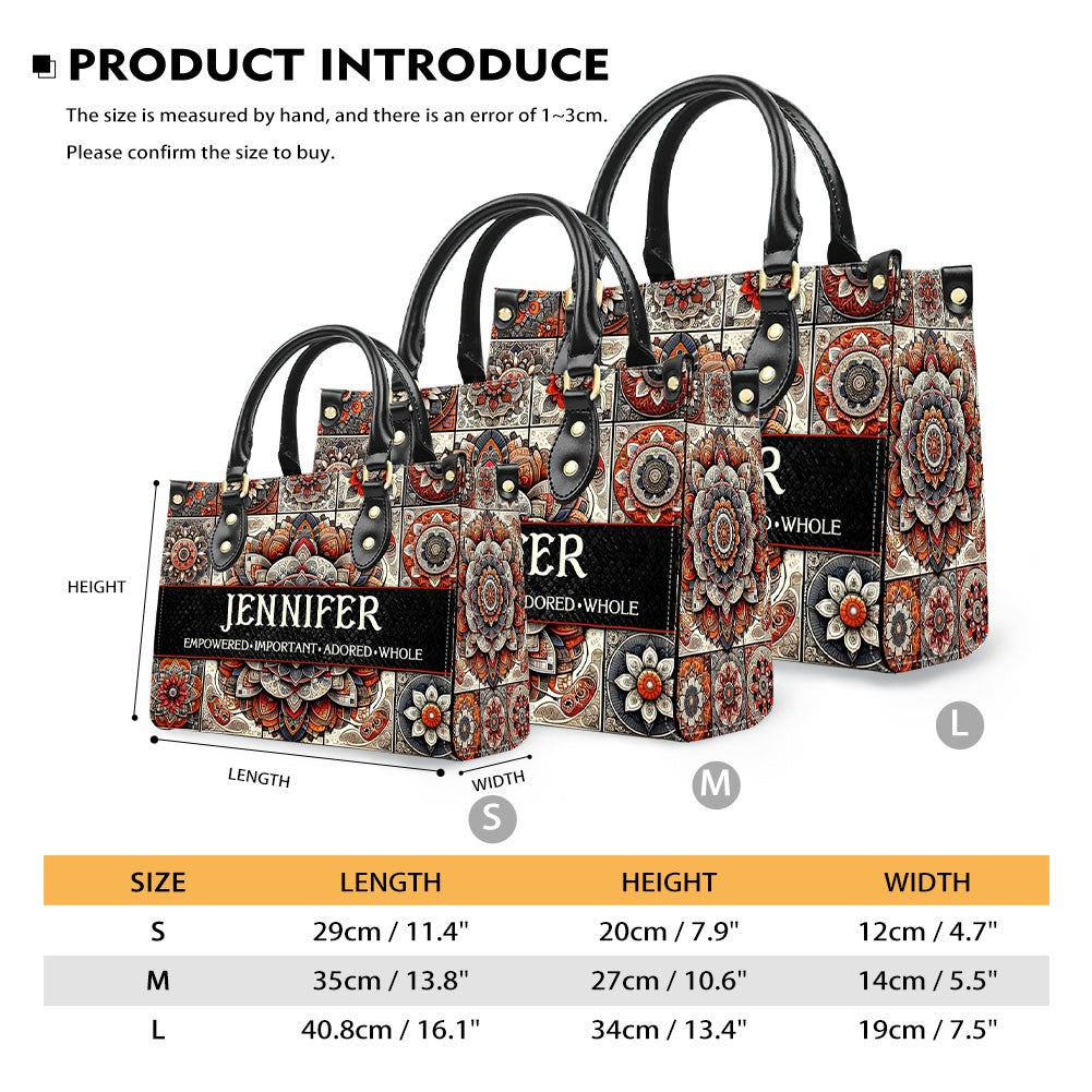 Personalized Mandala Leather Tote Bag