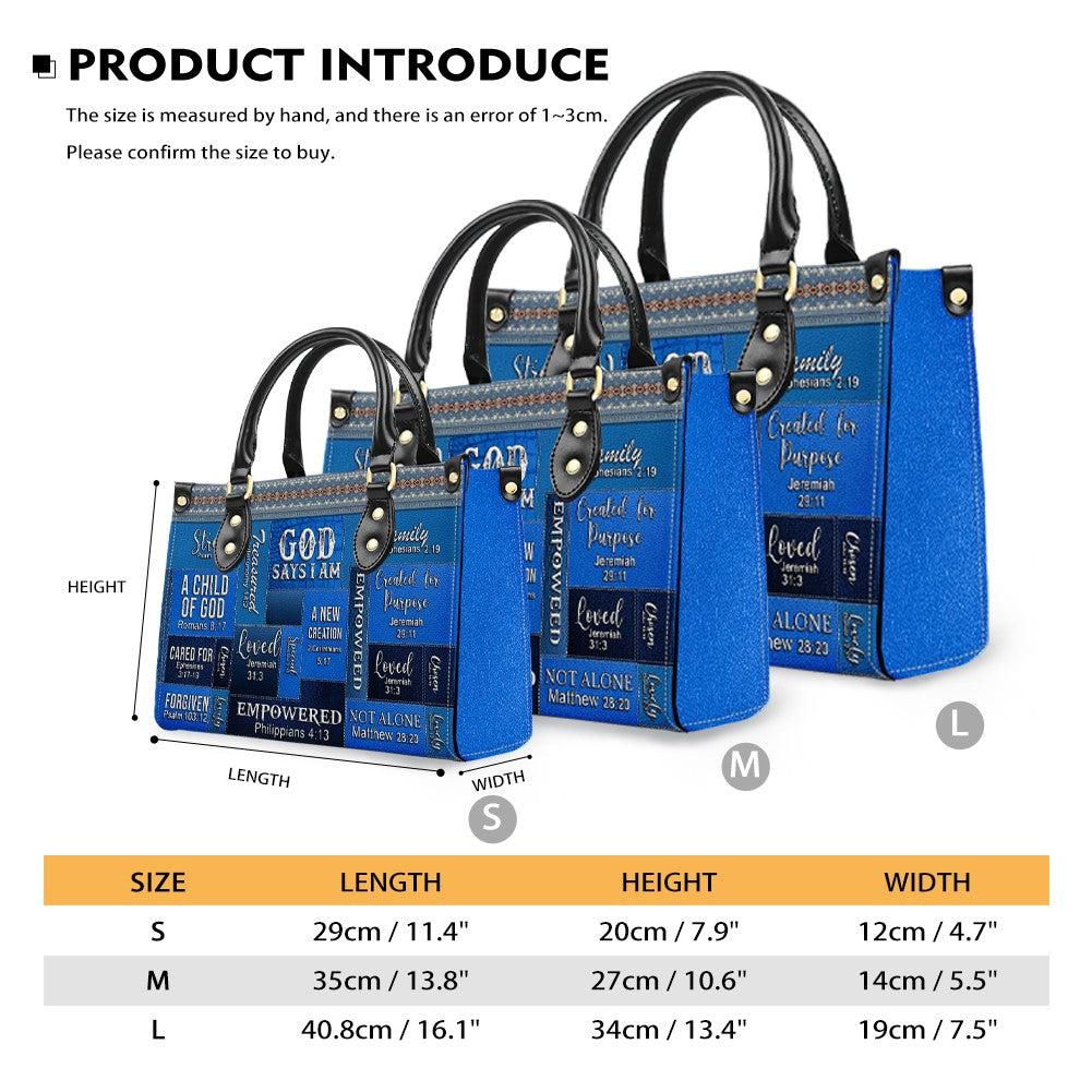Personalized God Says I Am Blue Leather Handbag