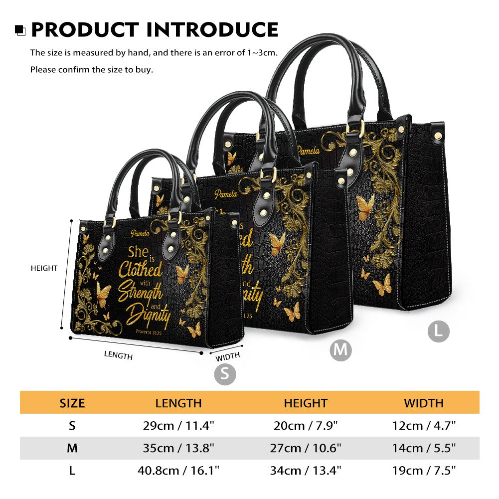 Personalized Proverbs 31:25 Leather Handbag