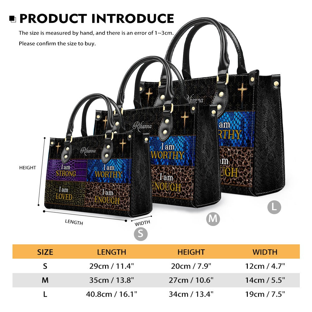 Personalized "I Am Strong" Leather Handbag