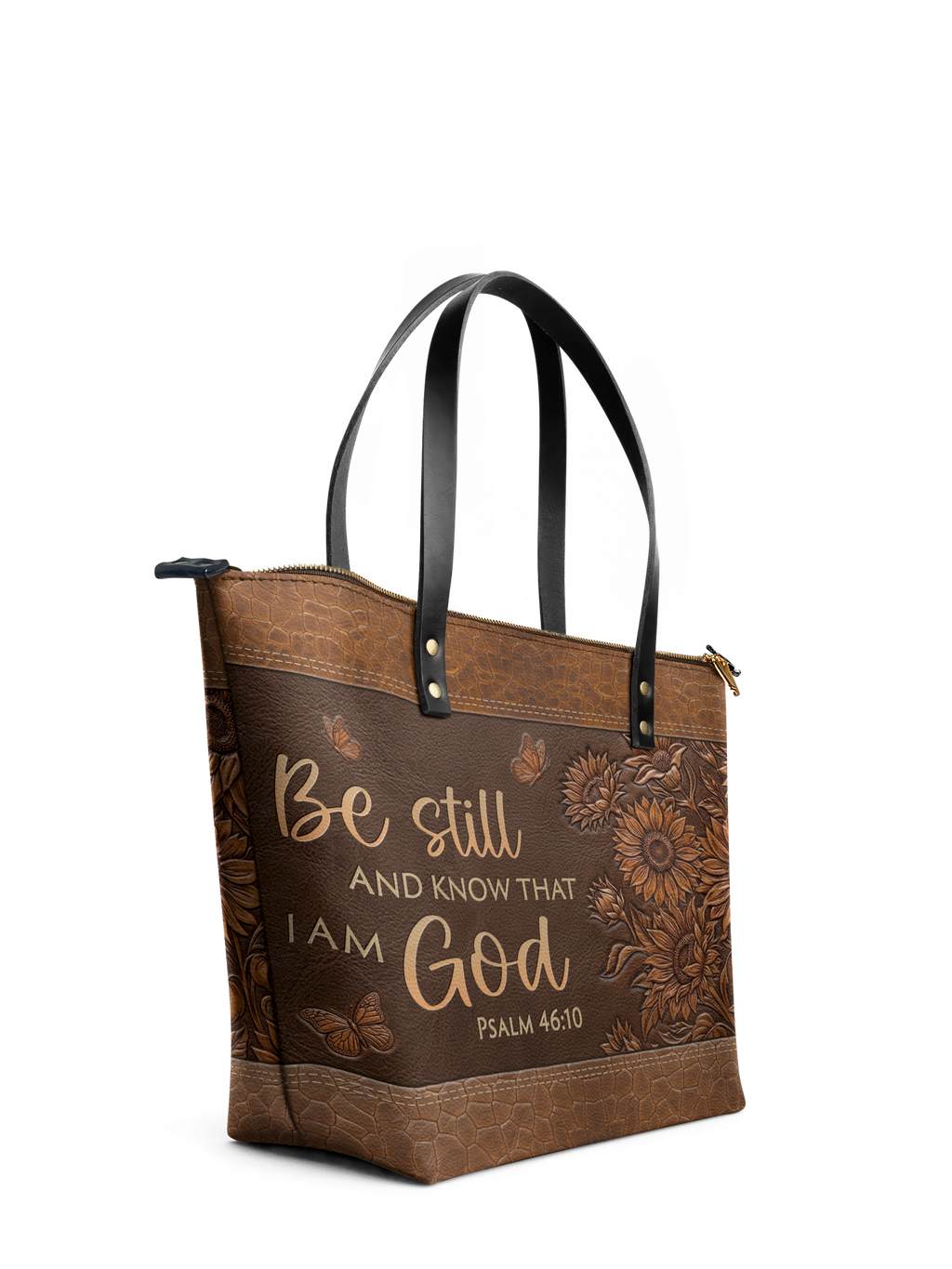Solace Psalm 46:10 Leather Tote Bag