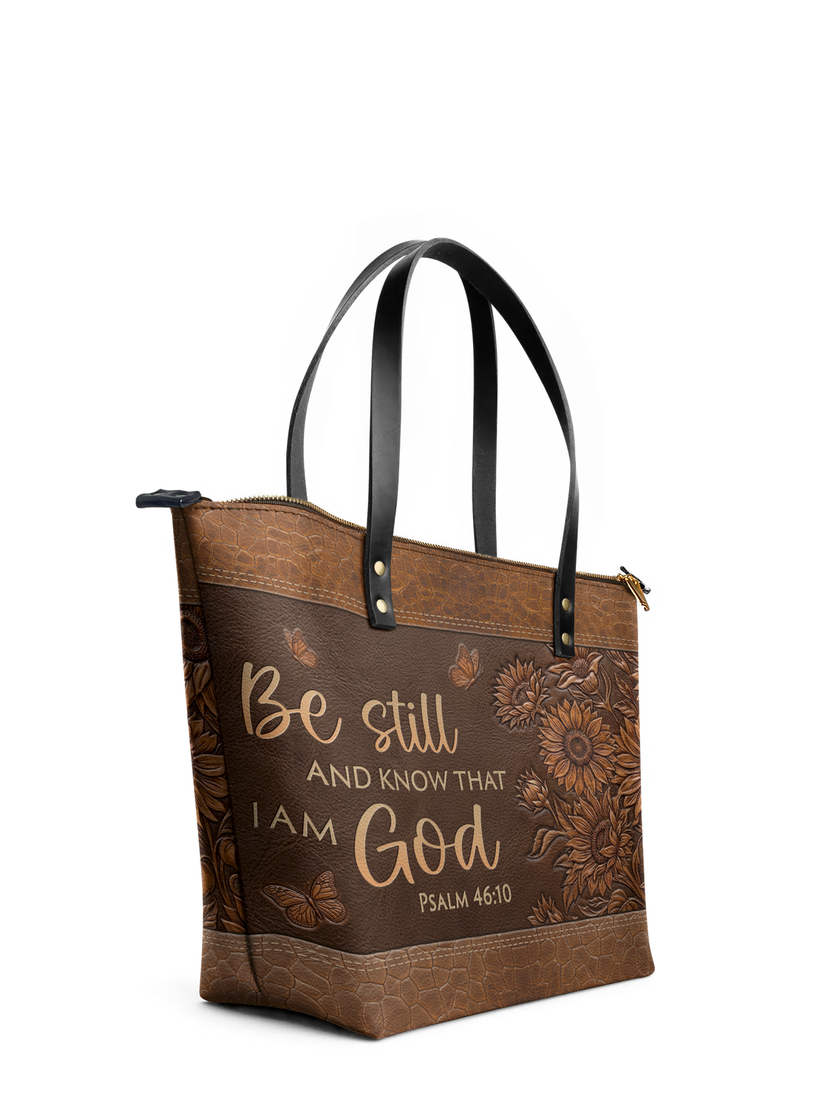 Solace Psalm 46:10 Leather Tote Bag