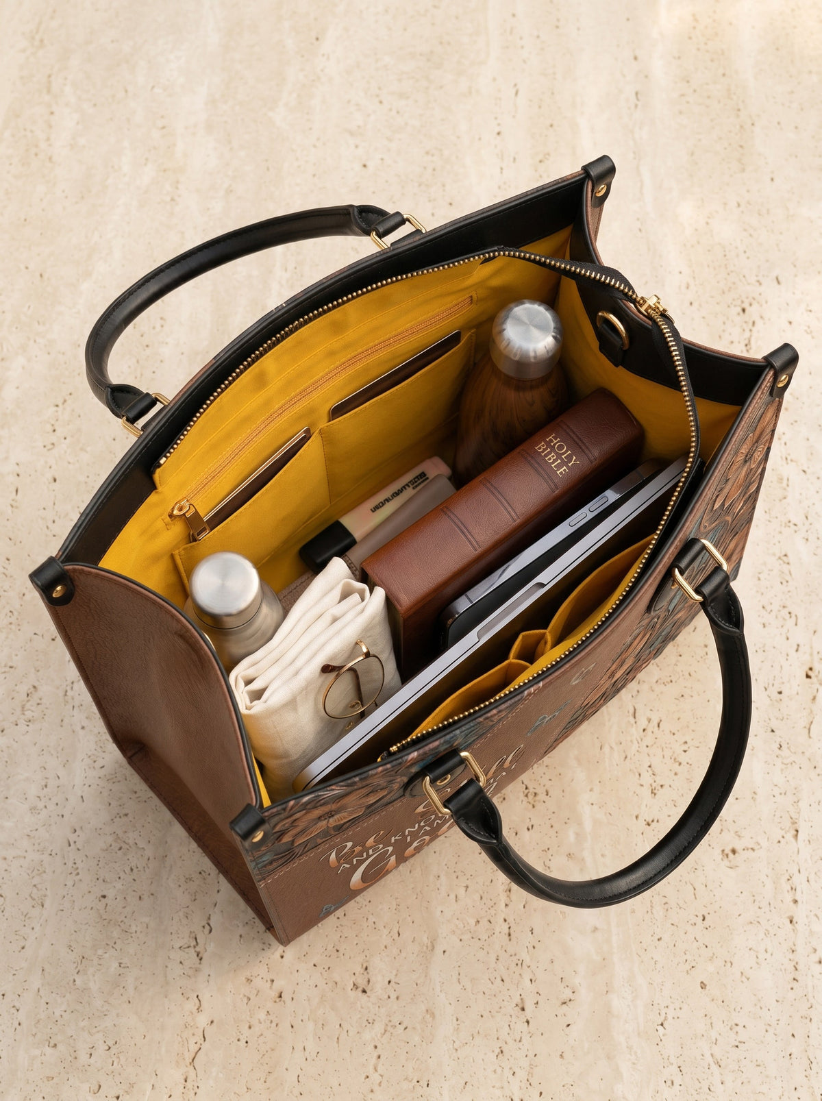 Stillness Psalm 46:10 Leather Handbag