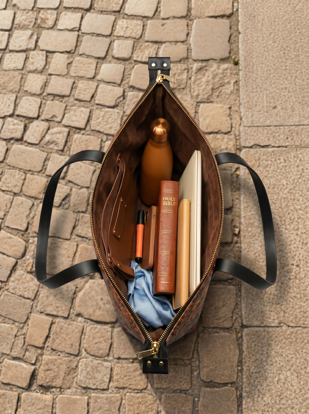 Stillness Psalm 46:10 Leather Tote Bag
