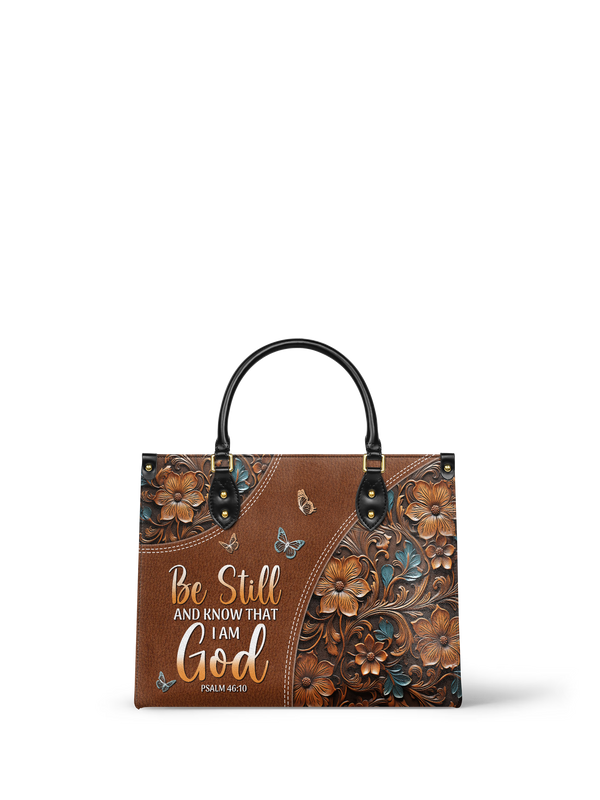 Stillness Psalm 46:10 Leather Handbag