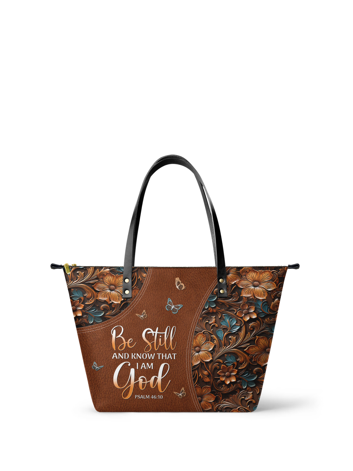 Stillness Psalm 46:10 Leather Tote Bag