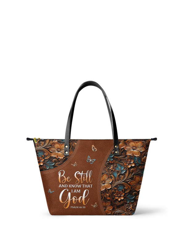 Stillness Psalm 46:10 Leather Tote Bag