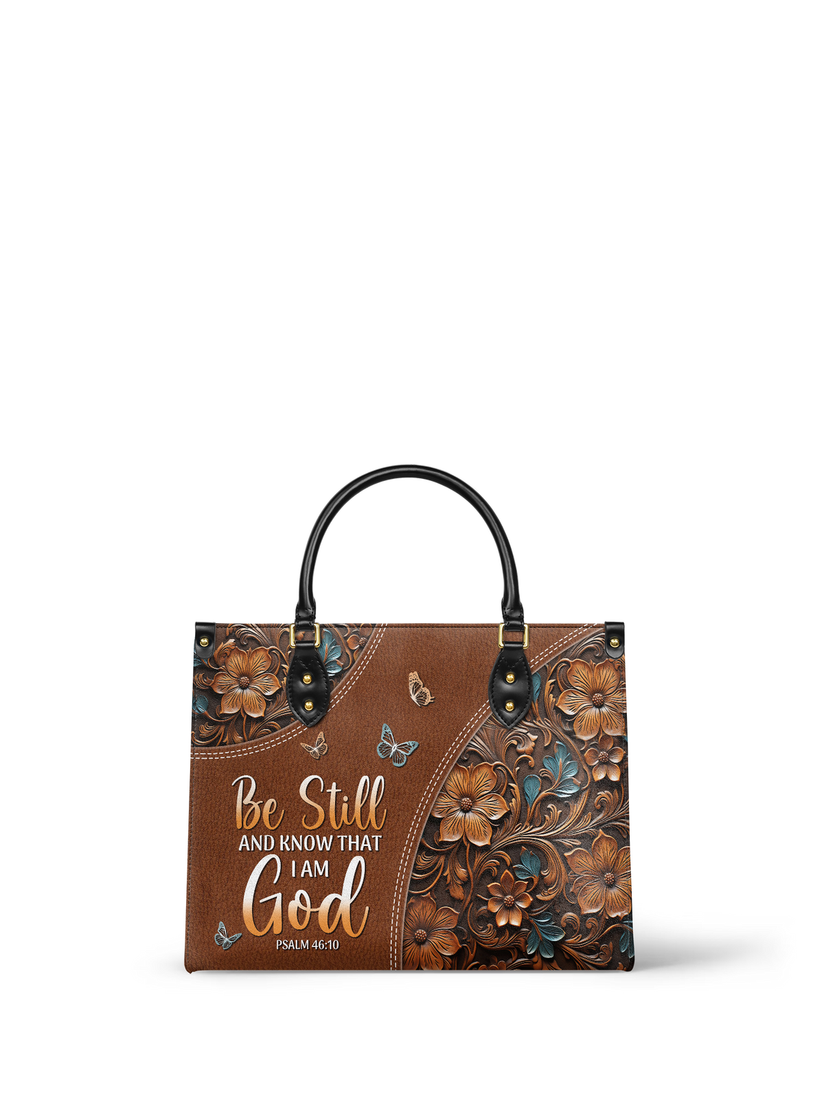 Stillness Psalm 46:10 Leather Handbag