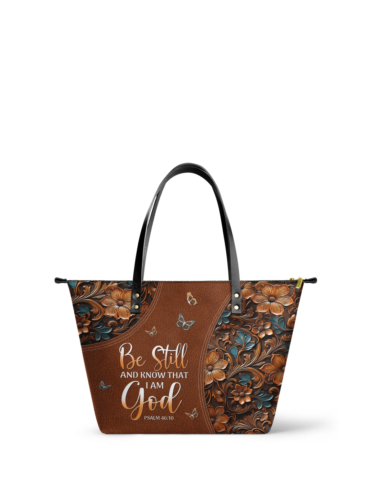 Stillness Psalm 46:10 Leather Tote Bag