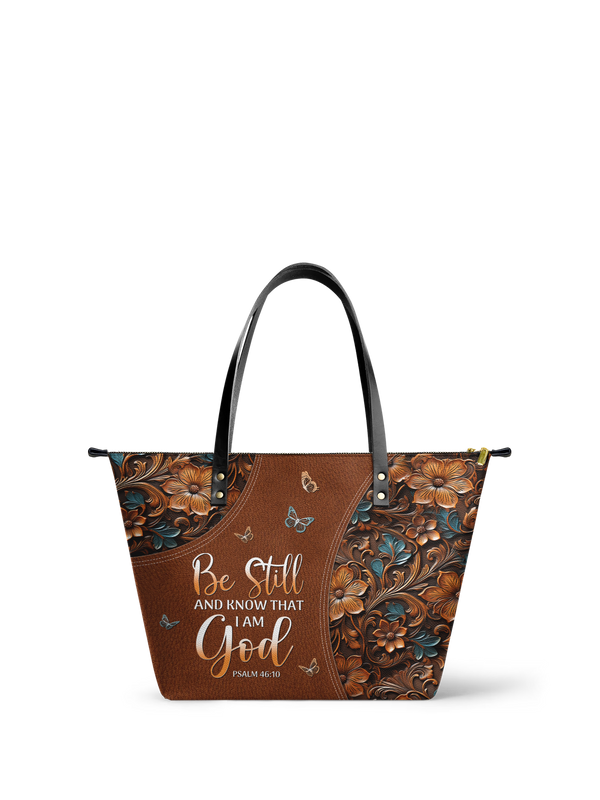 Stillness Psalm 46:10 Leather Tote Bag