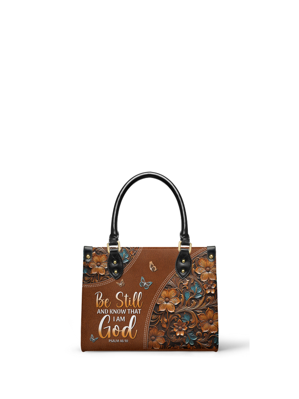 Stillness Psalm 46:10 Small Leather Handbag