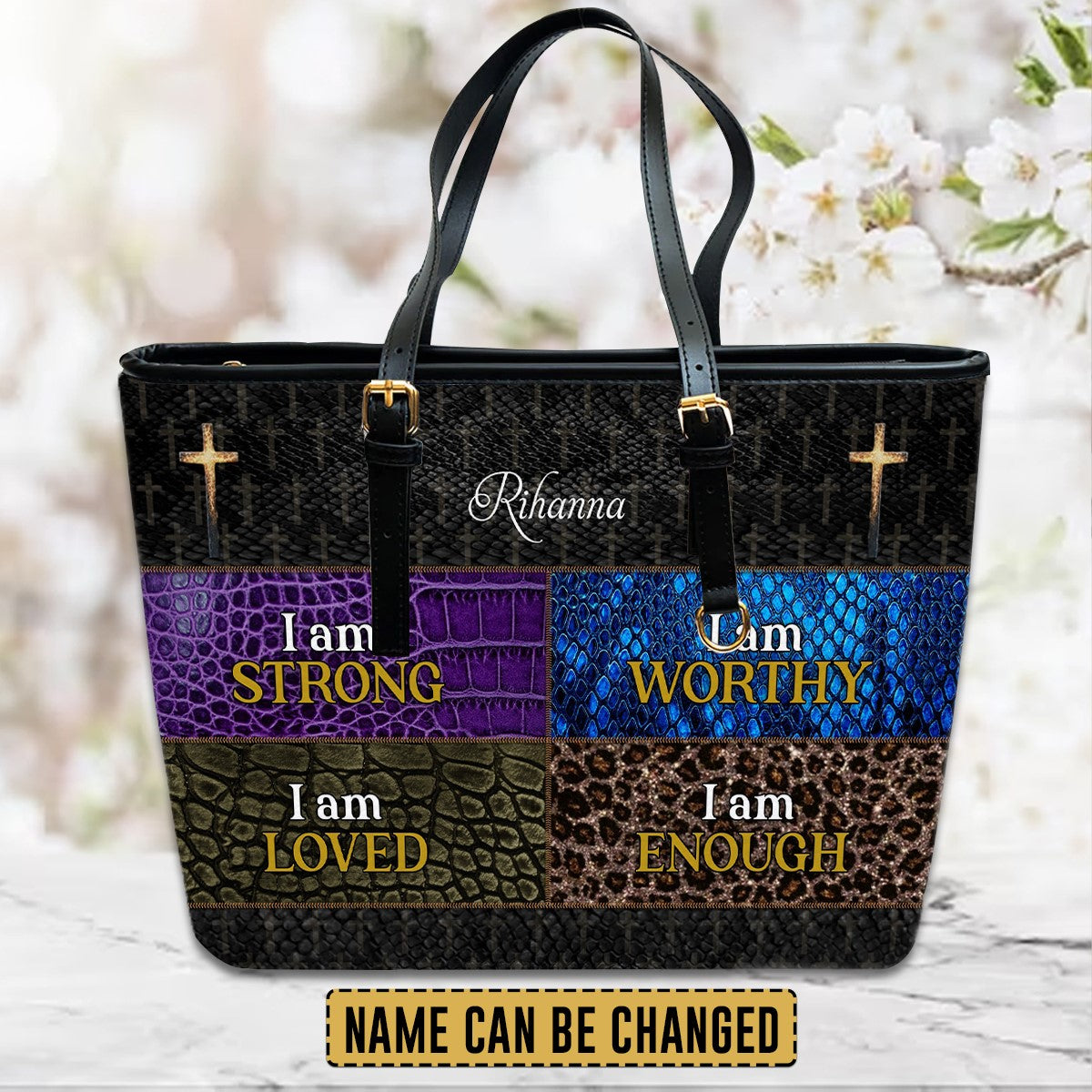 Personalized "I Am Strong" Leather Handbag