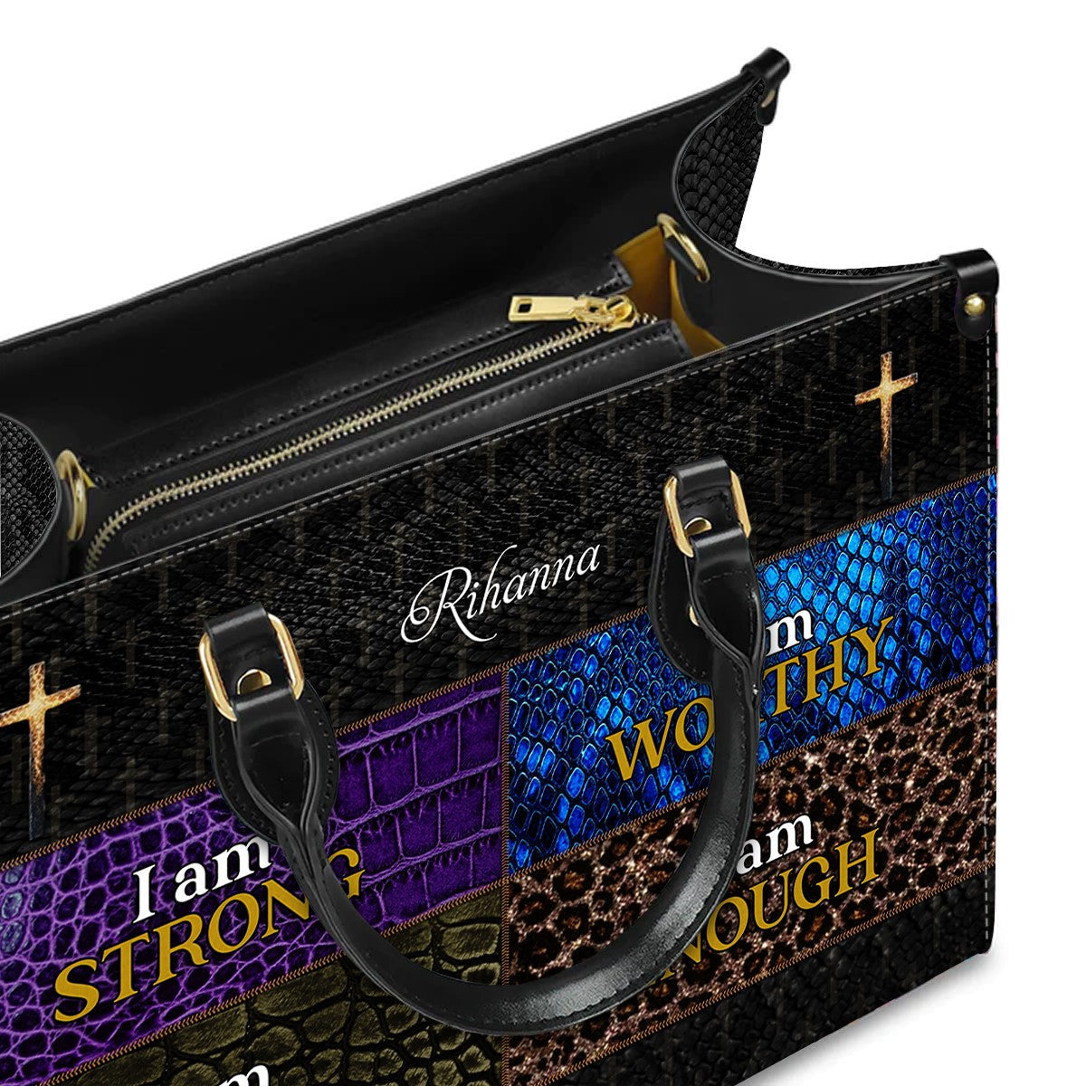 Personalized "I Am Strong" Leather Handbag