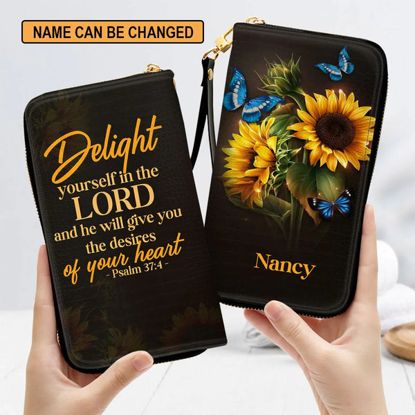 Personalized Sunflower Psalm 37:4 Clutch Purse