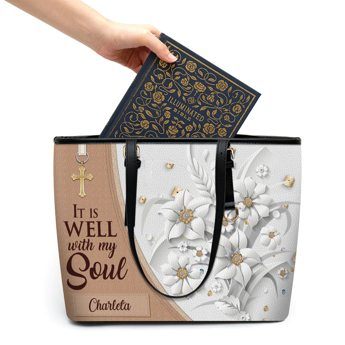 It Is Well With My Soul Custom Leather Tote Bag