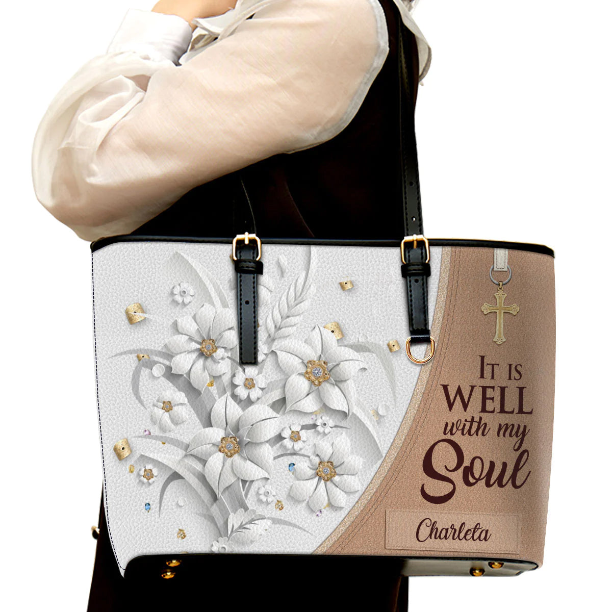 It Is Well With My Soul Custom Leather Tote Bag