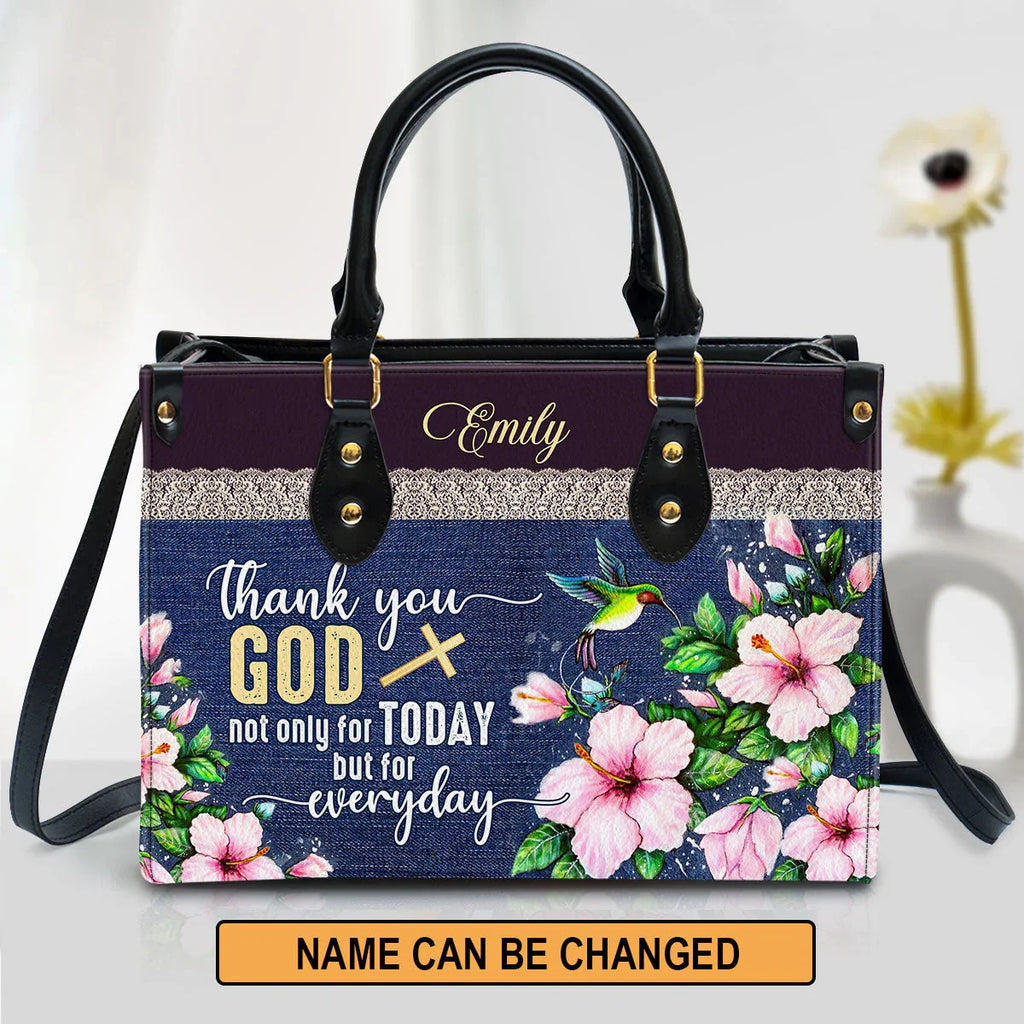 Thank You God Hummingbird Leather Tote Bag