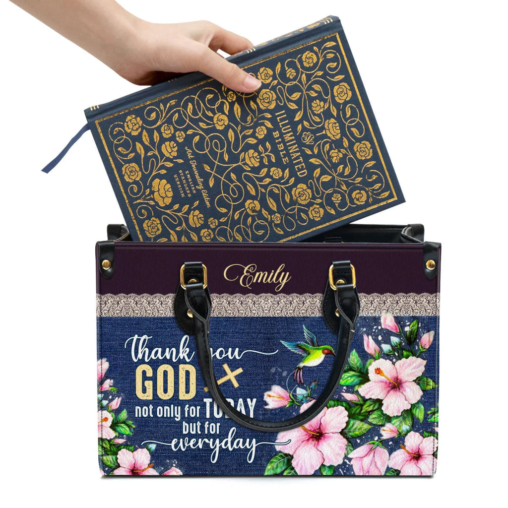 Thank You God Hummingbird Leather Tote Bag
