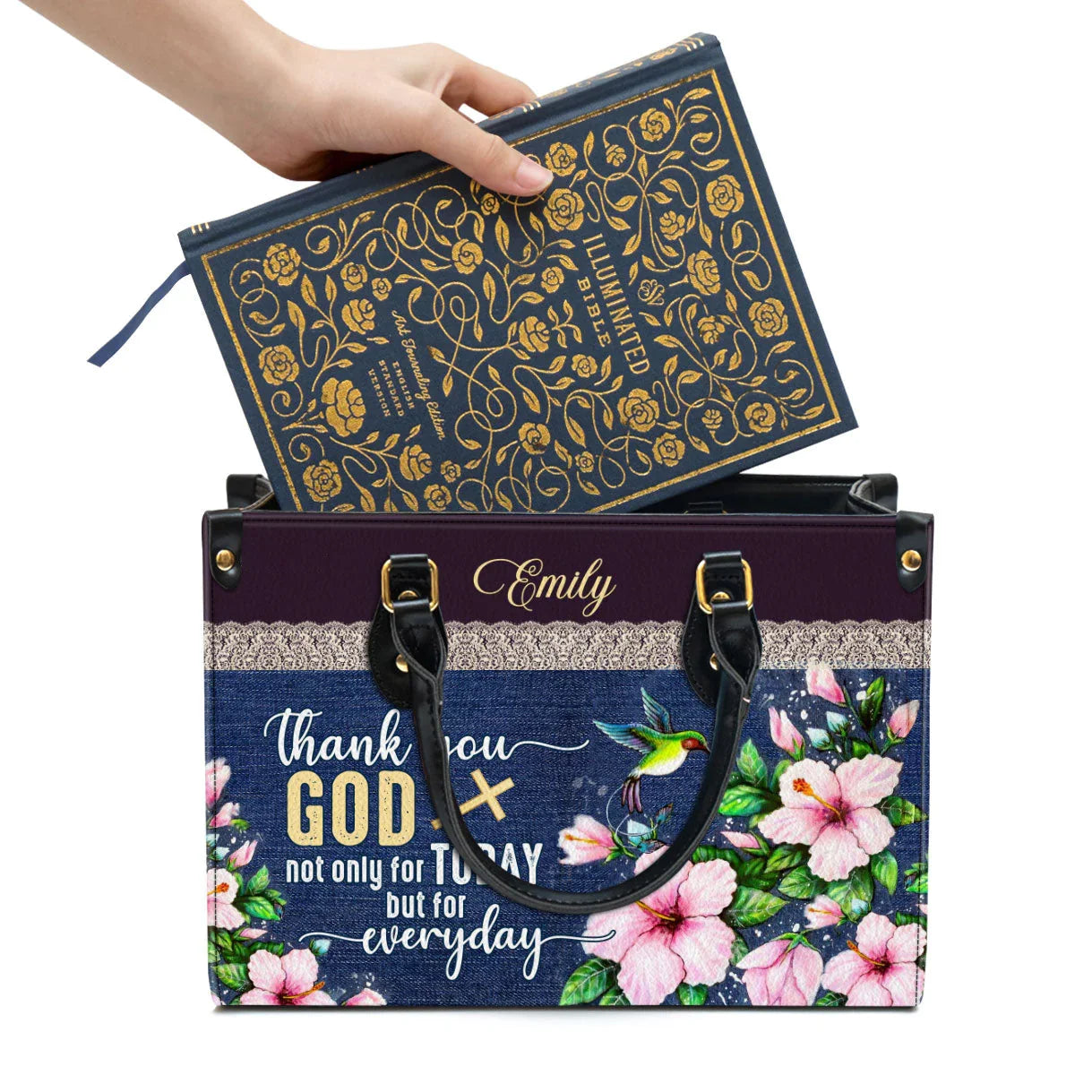 Thank You God Hummingbird Leather Tote Bag