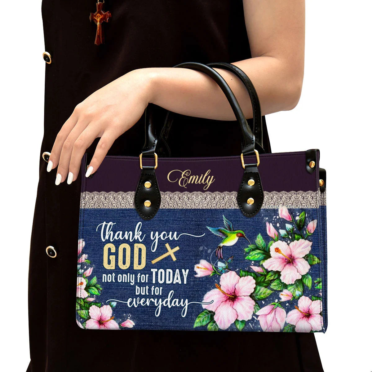 Thank You God Hummingbird Leather Tote Bag