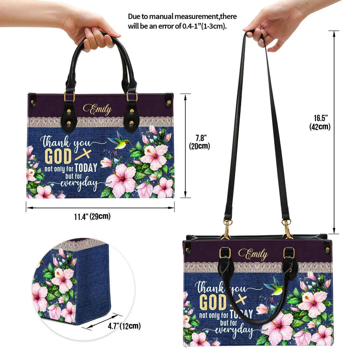 Thank You God Hummingbird Leather Tote Bag