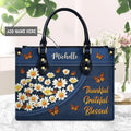Thankful Grateful Blessed Daisy Leather Handbag
