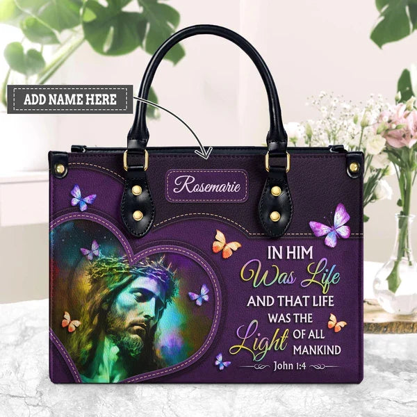 John 1:4 Jesus Butterfly Leather Handbag