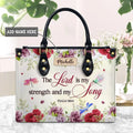 Psalm 118:14 Dragonfly Flower Leather Bag