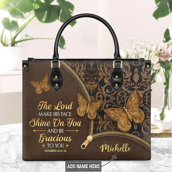 Numbers 6:24 Butterfly Leather Handbag