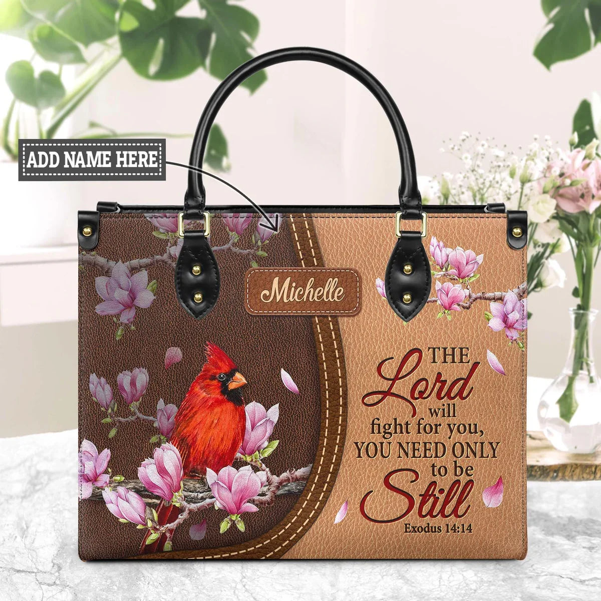 Exodus 14:14 Cardinal Leather Handbag