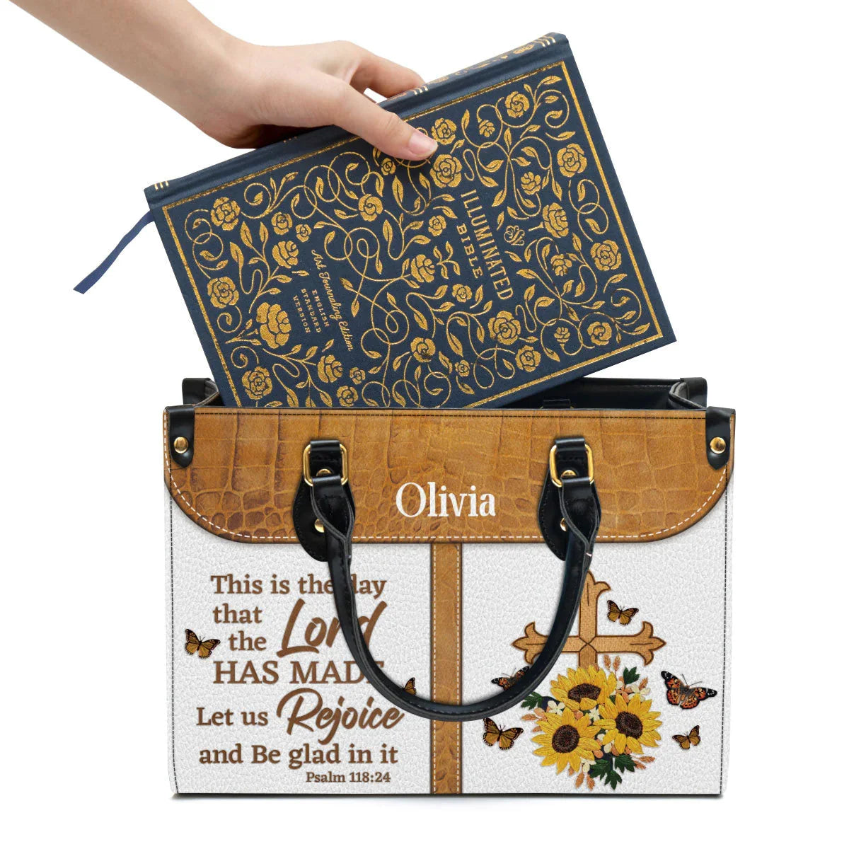 Personalized This Is The Day Leather Tote Bag