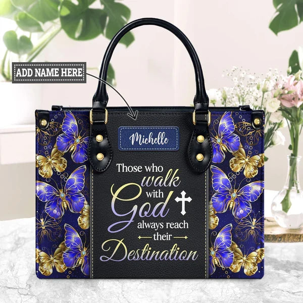 Walk With God Butterfly Leather Handbag
