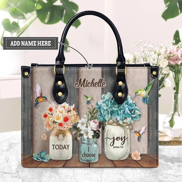 Today I Choose Joy Hummingbird Leather Handbag