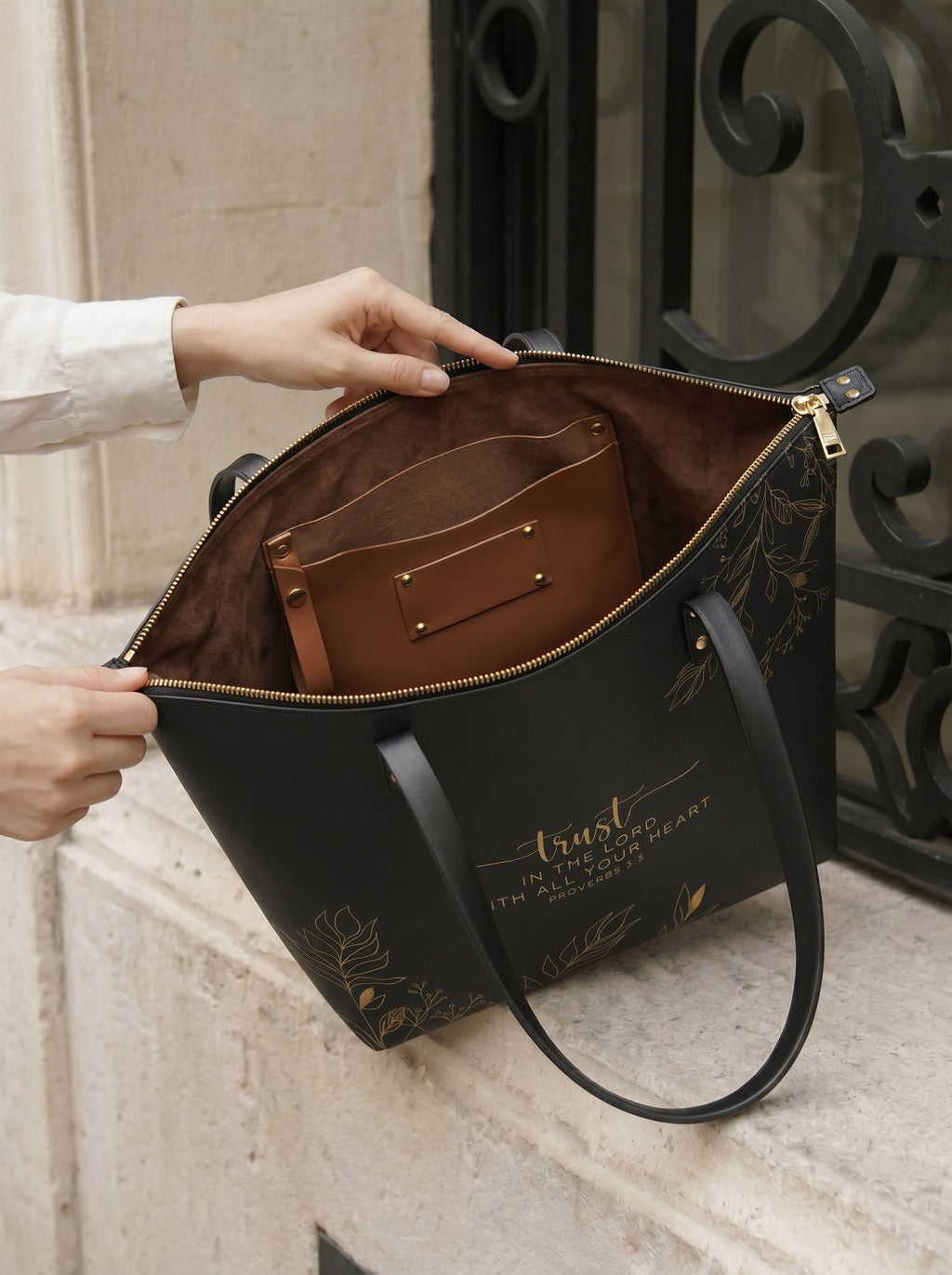 Trust Proverbs 3:5 Christian Leather Tote Bag