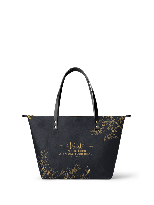 Trust Proverbs 3:5 Christian Leather Tote Bag