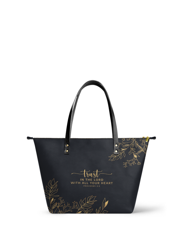 Trust Proverbs 3:5 Christian Leather Tote Bag