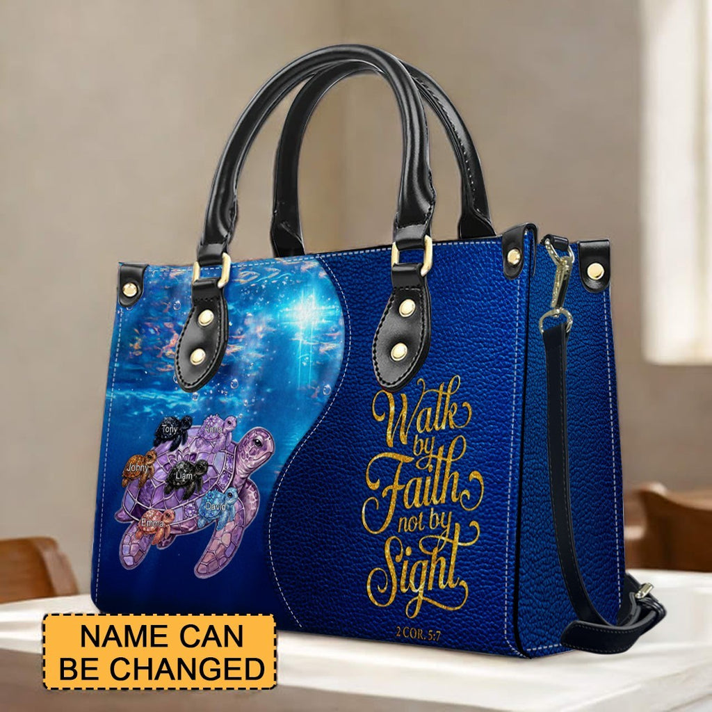Personalized Walk By Faith Turtle Leather Handbag