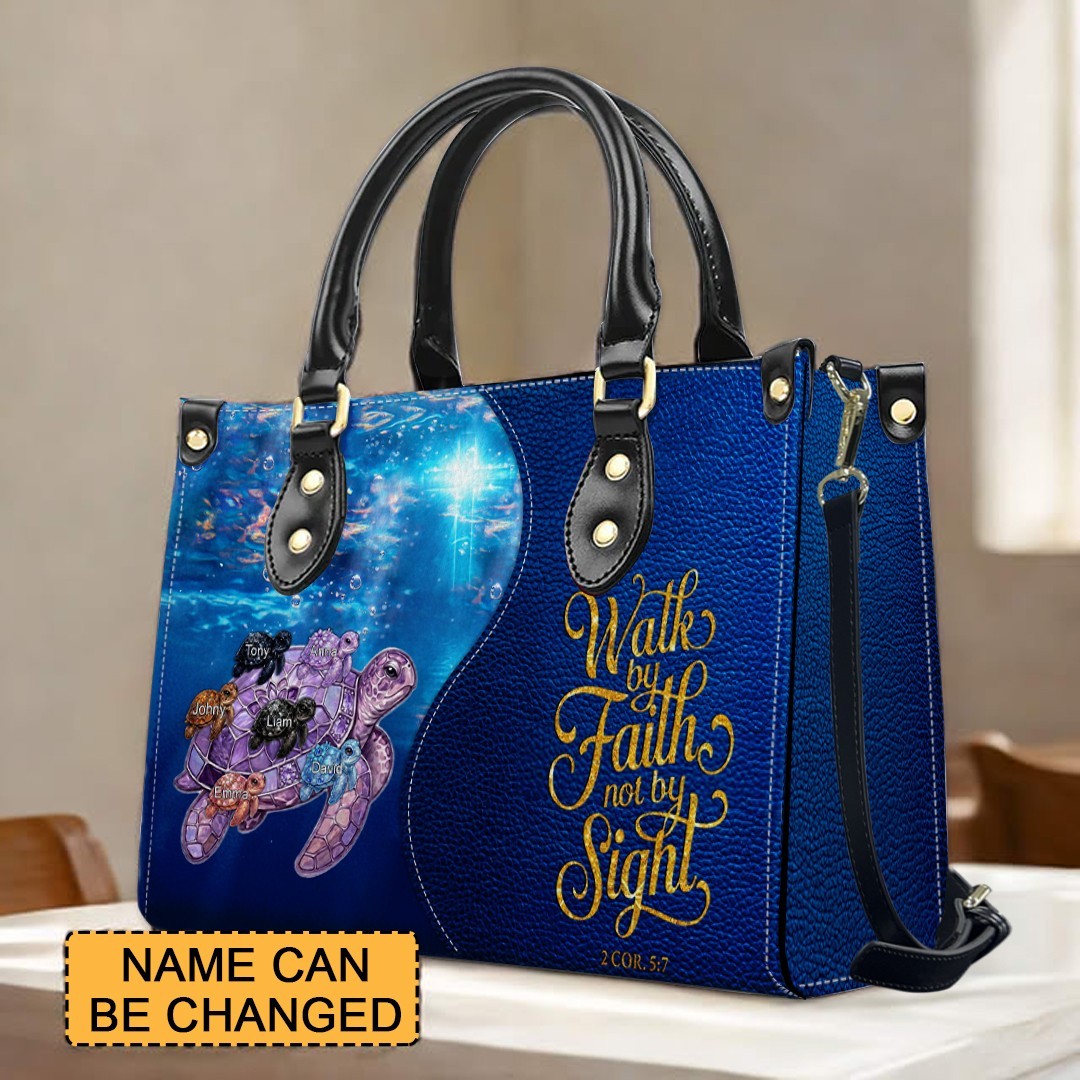 Personalized Walk By Faith Turtle Leather Handbag