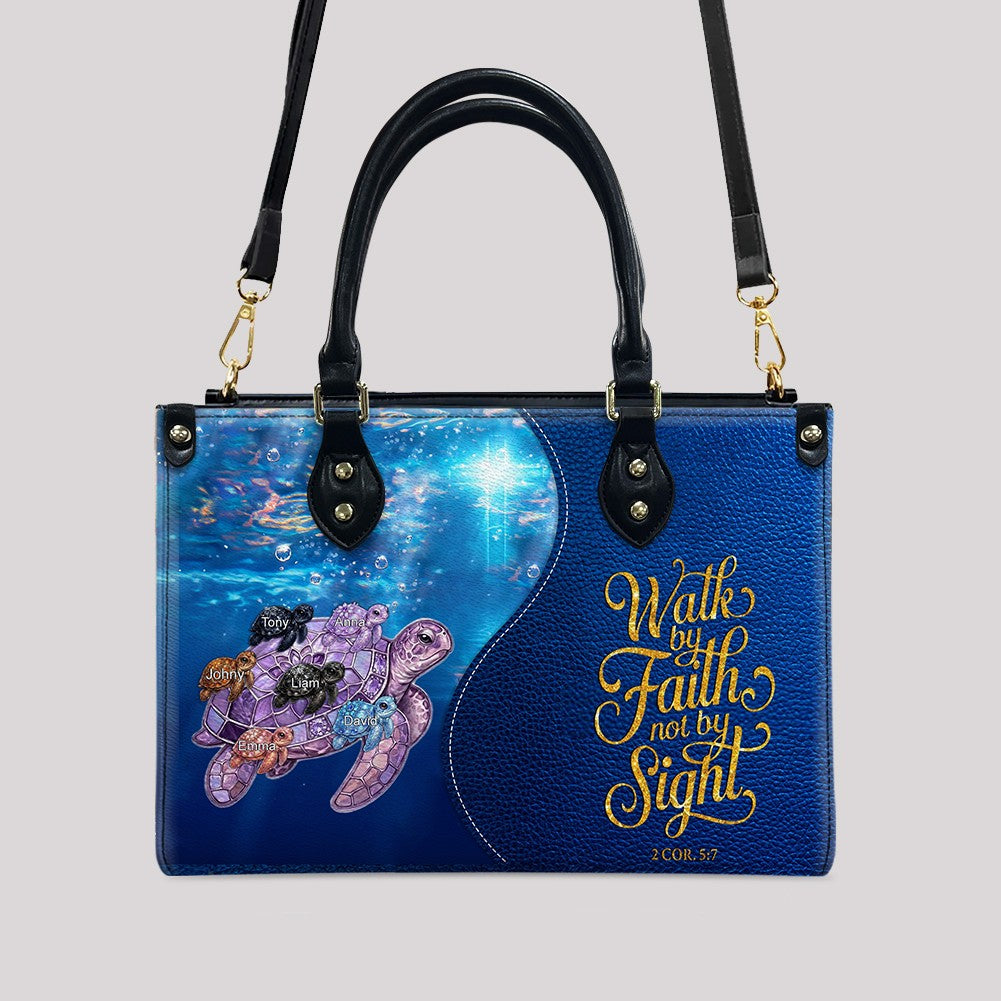 Personalized Walk By Faith Turtle Leather Handbag
