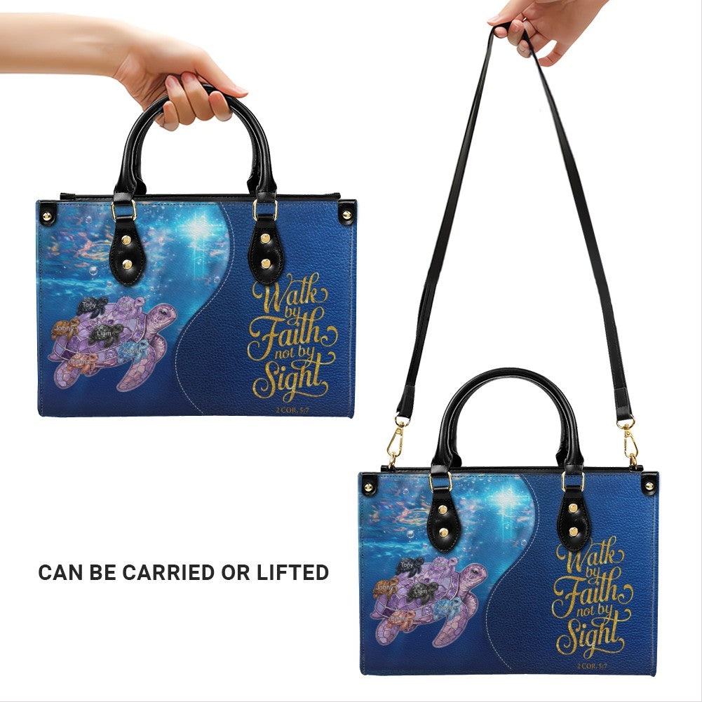 Personalized Walk By Faith Turtle Leather Handbag