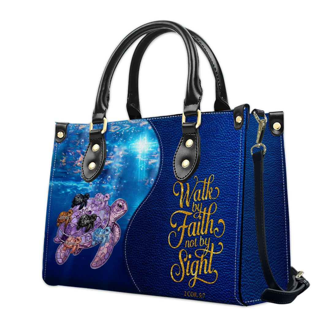 Personalized Walk By Faith Turtle Leather Handbag