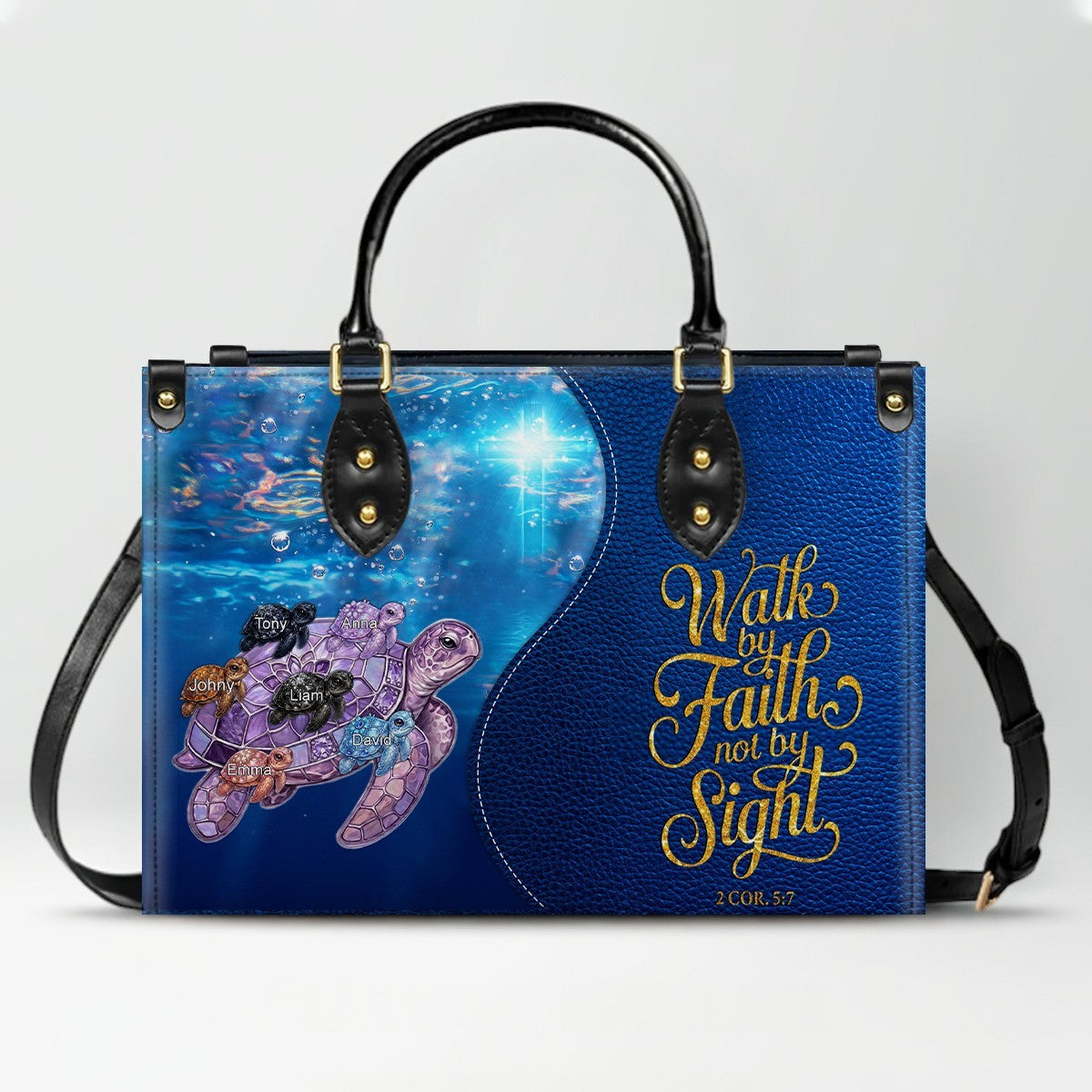 Personalized Walk By Faith Turtle Leather Handbag