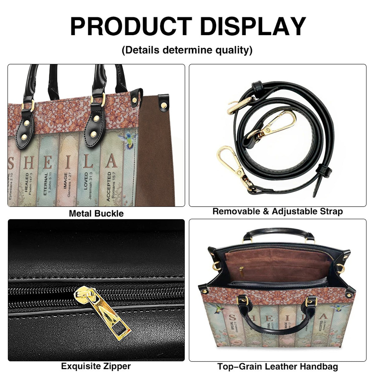 Custom Name Meaning Christian Leather Tote Bag