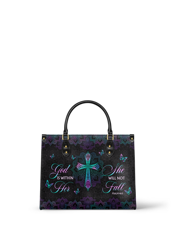Unshaken Psalm 46:5 Leather Handbag