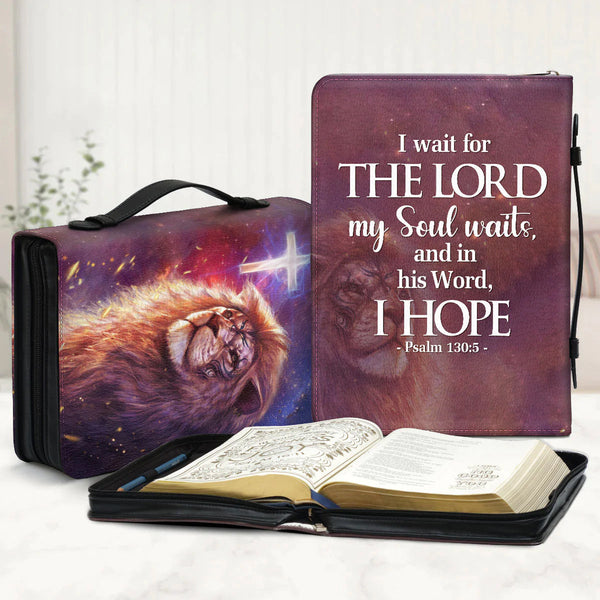 Personalized Psalm 130:5 Lion Bible Cover