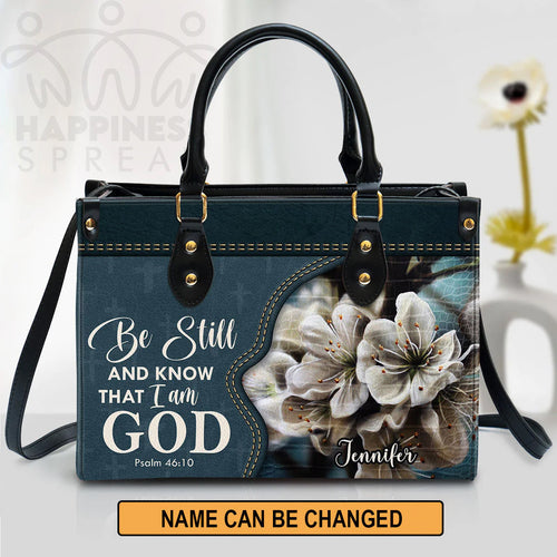 Be Still And Know Personalized Leather Tote Bag