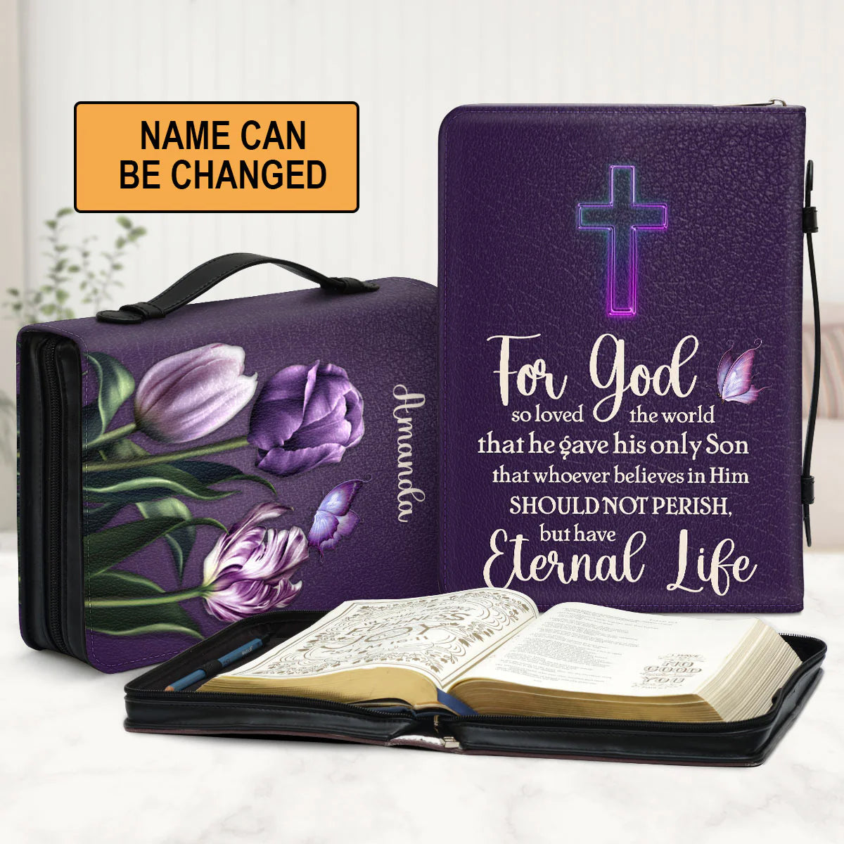 Personalized John 3:16 Purple Bible Cover