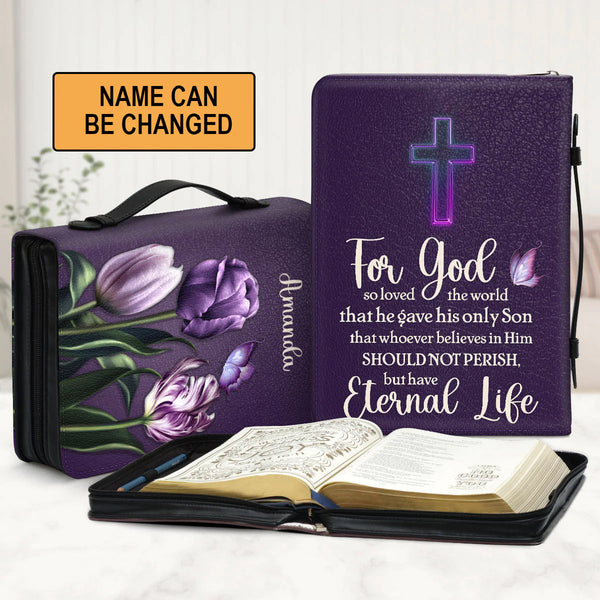 Personalized John 3:16 Purple Bible Cover