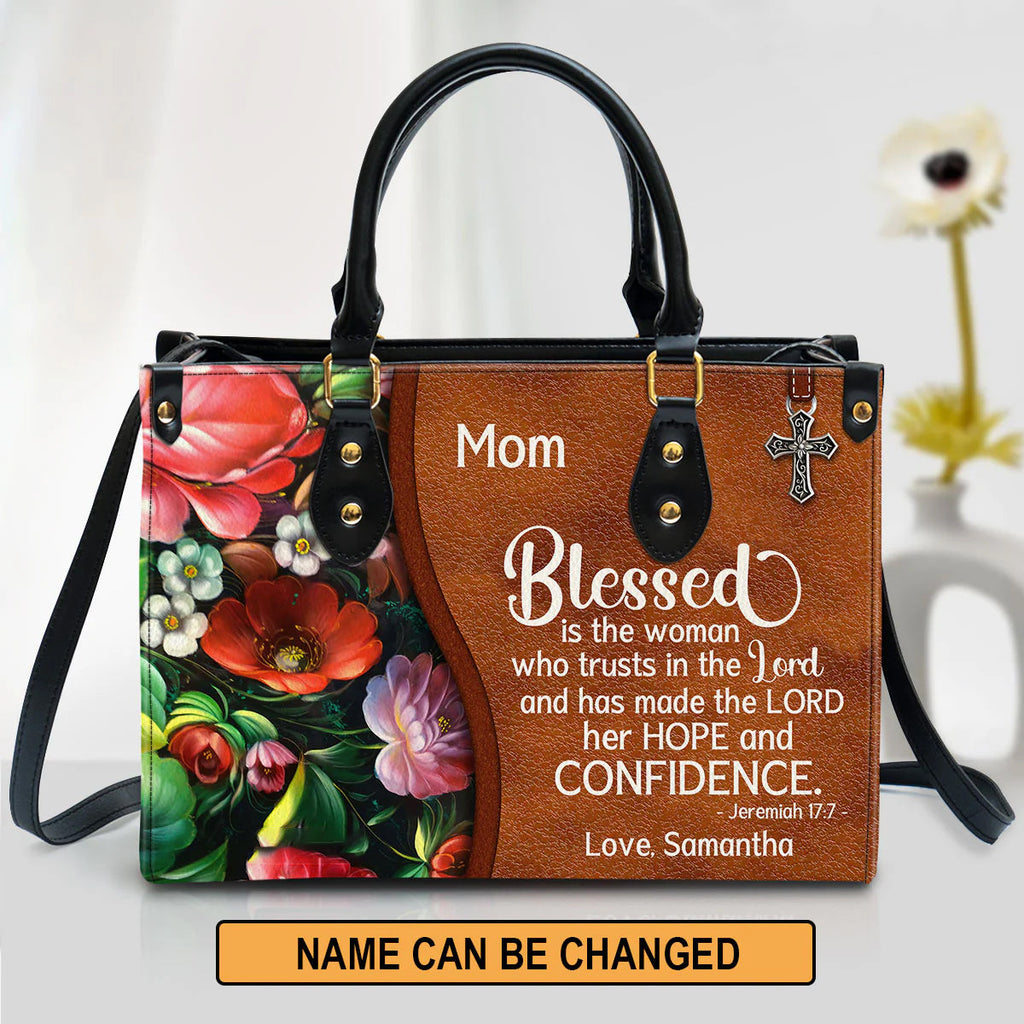 Blessed Is The Woman Personalized Leather Handbag
