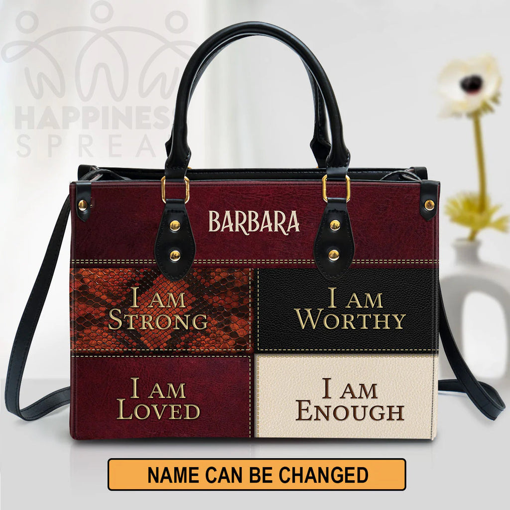 Personalized 'I Am Strong' Christian Leather Tote
